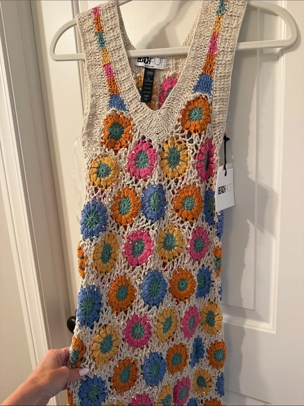 Beach Riot Crochet Maxi Swim Coverup in Cream with Pink, Blue & Orange XS NWT - Picture 6 of 6